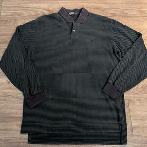 Polo Ralph Lauren Vintage Black Green Striped Polo Shirt L